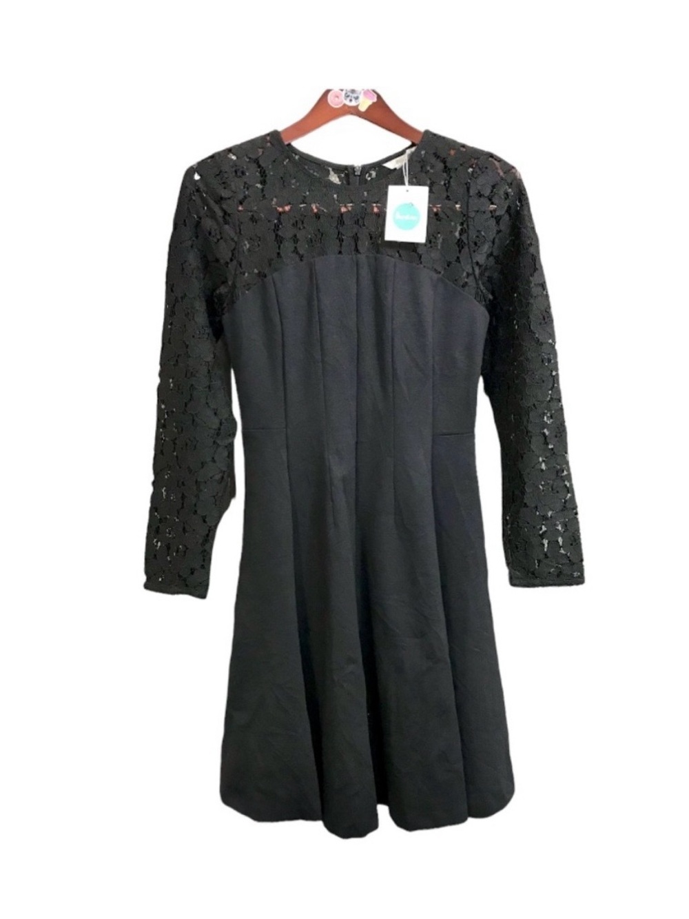 BODEN little black dress floral mesh lace sleeves fit n flare skirt